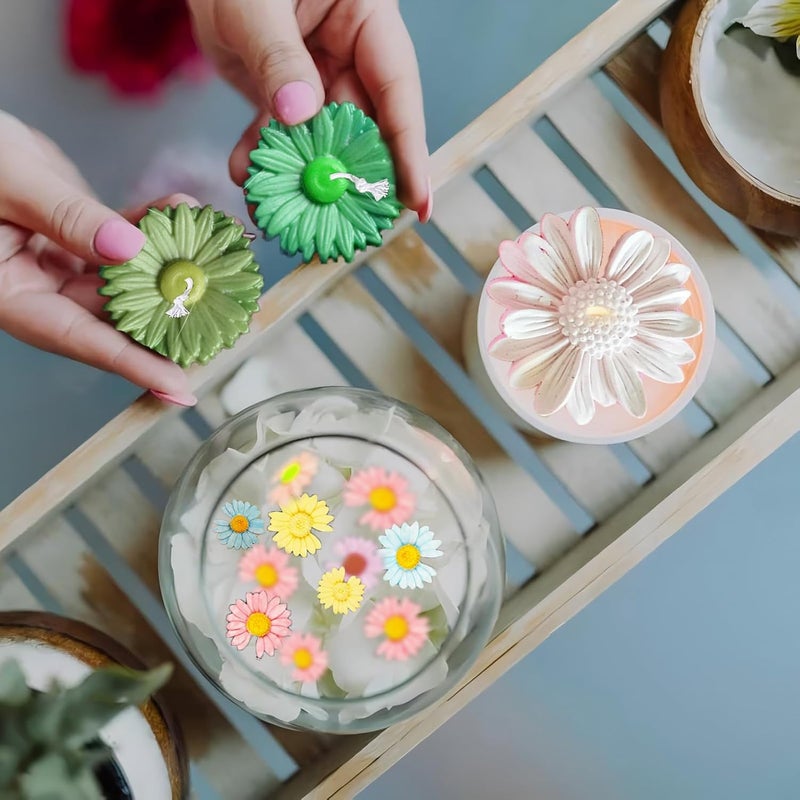 Nimozekd Chrysanthemum Daisy Silicone Mold 4 PCS Daisy Mold Resin Mold with Large-Eye Wicking Needle Candlewick for Scented Candle DIY Clay Craft Cake Decoration Cupcake Toppe - Image 4